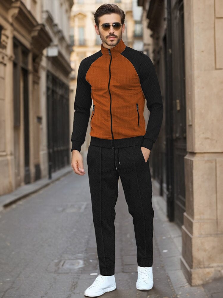 Athleisure Colorblock 2-Piece Sets Sets coofandy Brown S