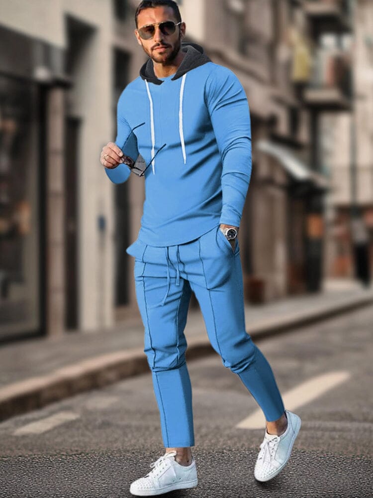 Athleisure Regular Fit 2-Piece Outfits Sports Set coofandy Blue S