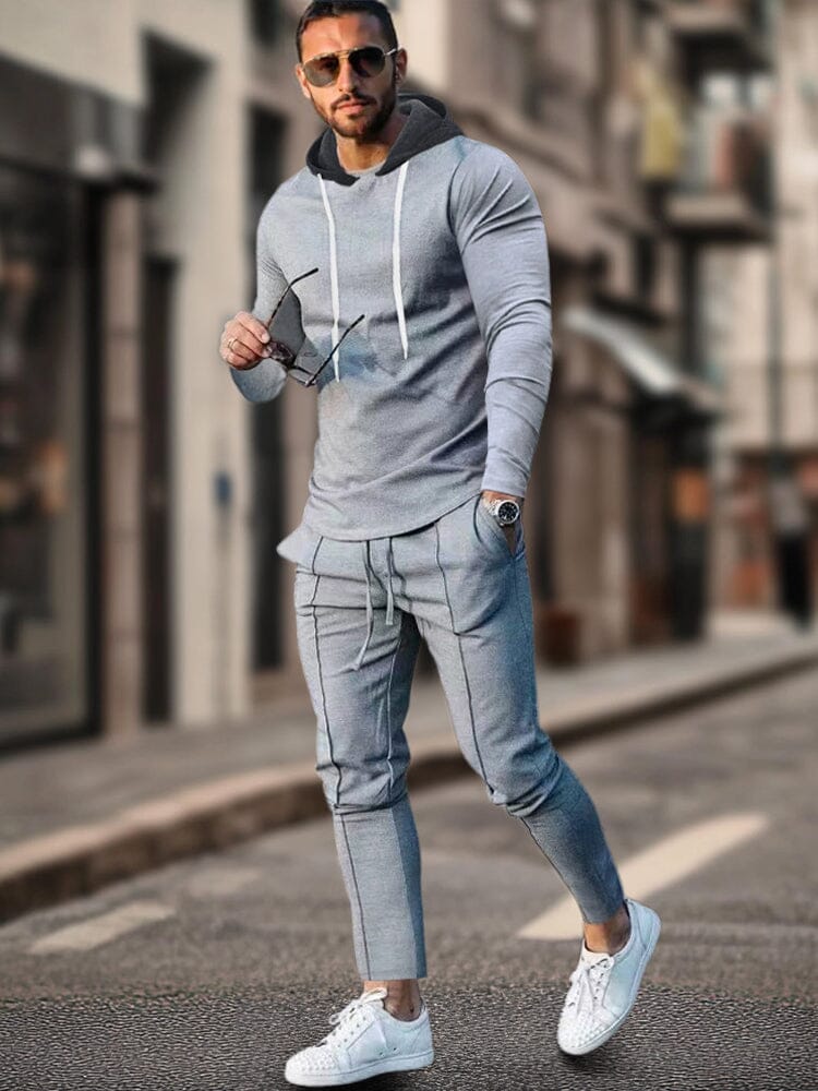 Athleisure Regular Fit 2-Piece Outfits Sports Set coofandy Light Gray S