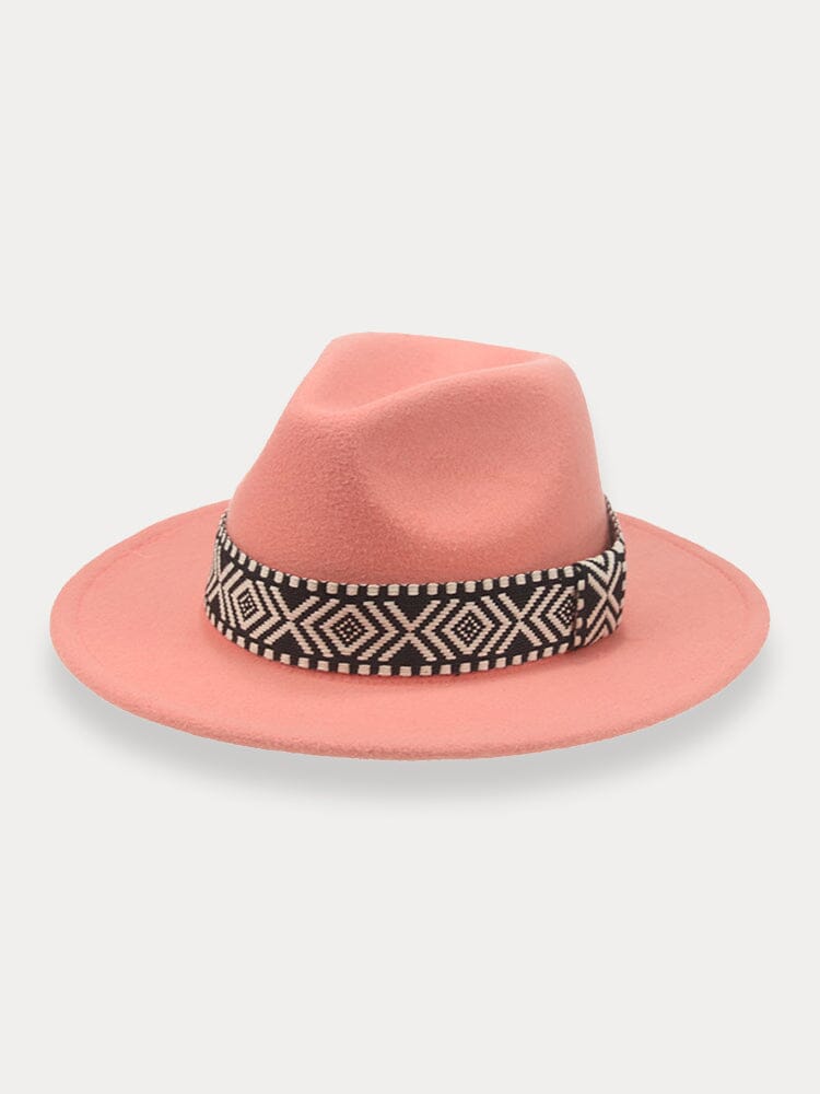 Fedora Hat with Band Hat coofandy Pink F(56-58)