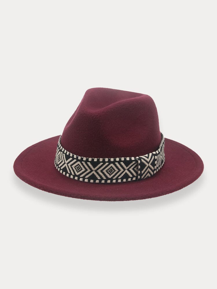 Fedora Hat with Band Hat coofandy Wine Red F(56-58)