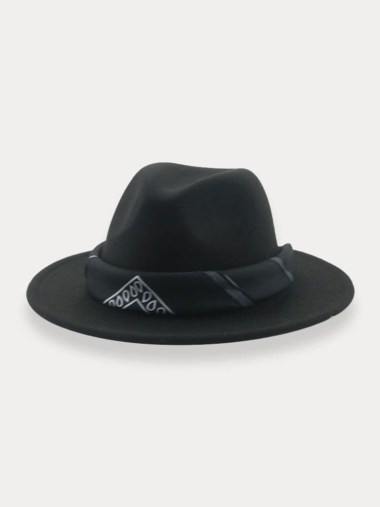 Flat Brim Fedora Hat with Kirchief Hat coofandy Black F(56-58)