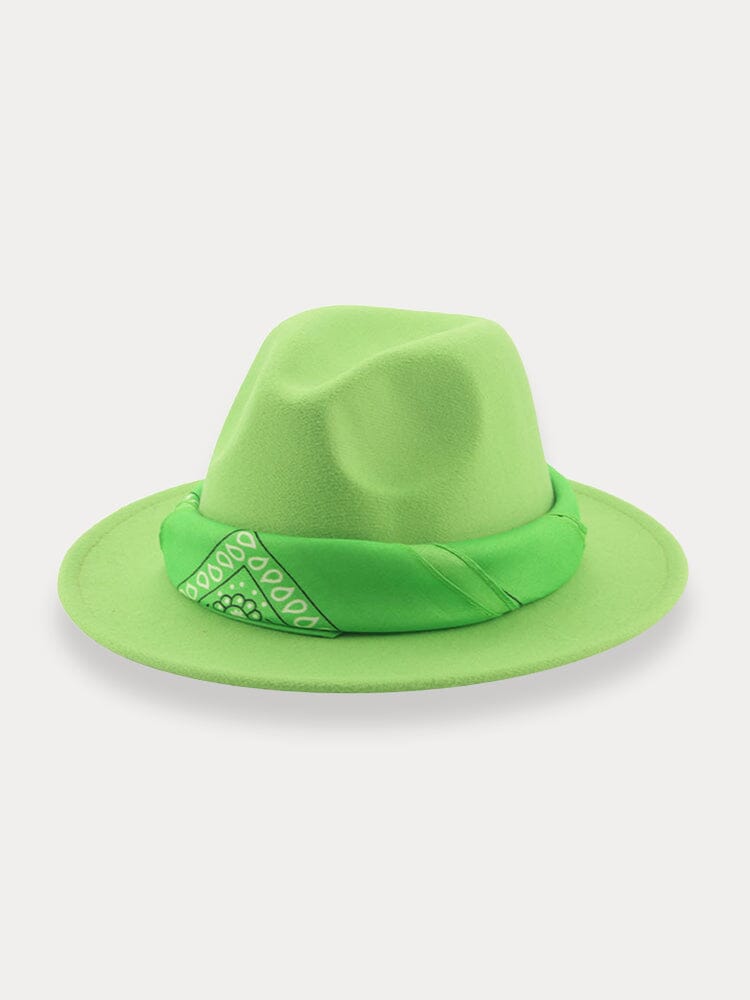 Flat Brim Fedora Hat with Kirchief Hat coofandy Bud Green F(56-58)