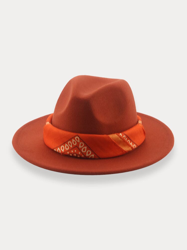 Flat Brim Fedora Hat with Kirchief Hat coofandy Caramel F(56-58)