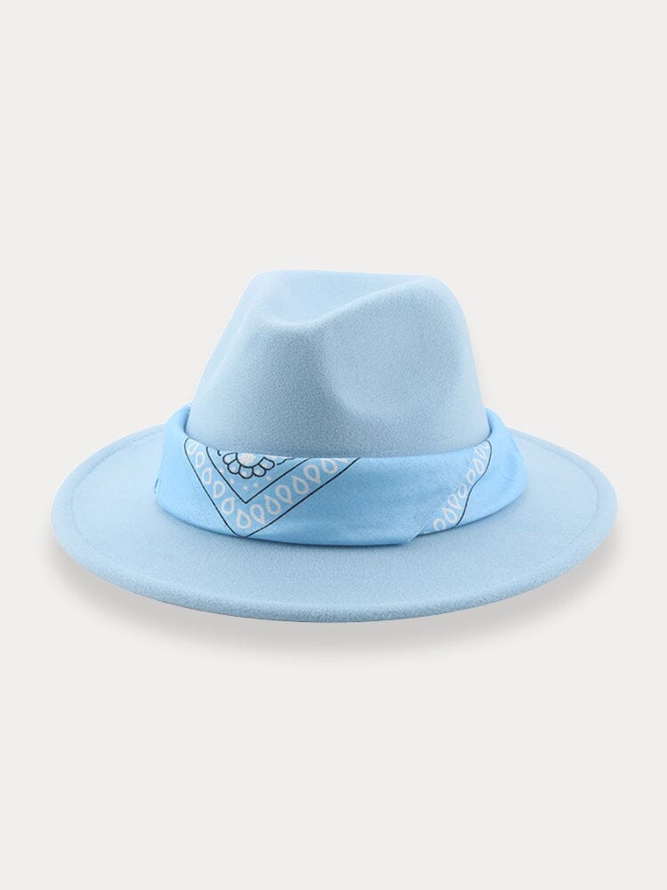 Flat Brim Fedora Hat with Kirchief Hat coofandy Clear Blue F(56-58)
