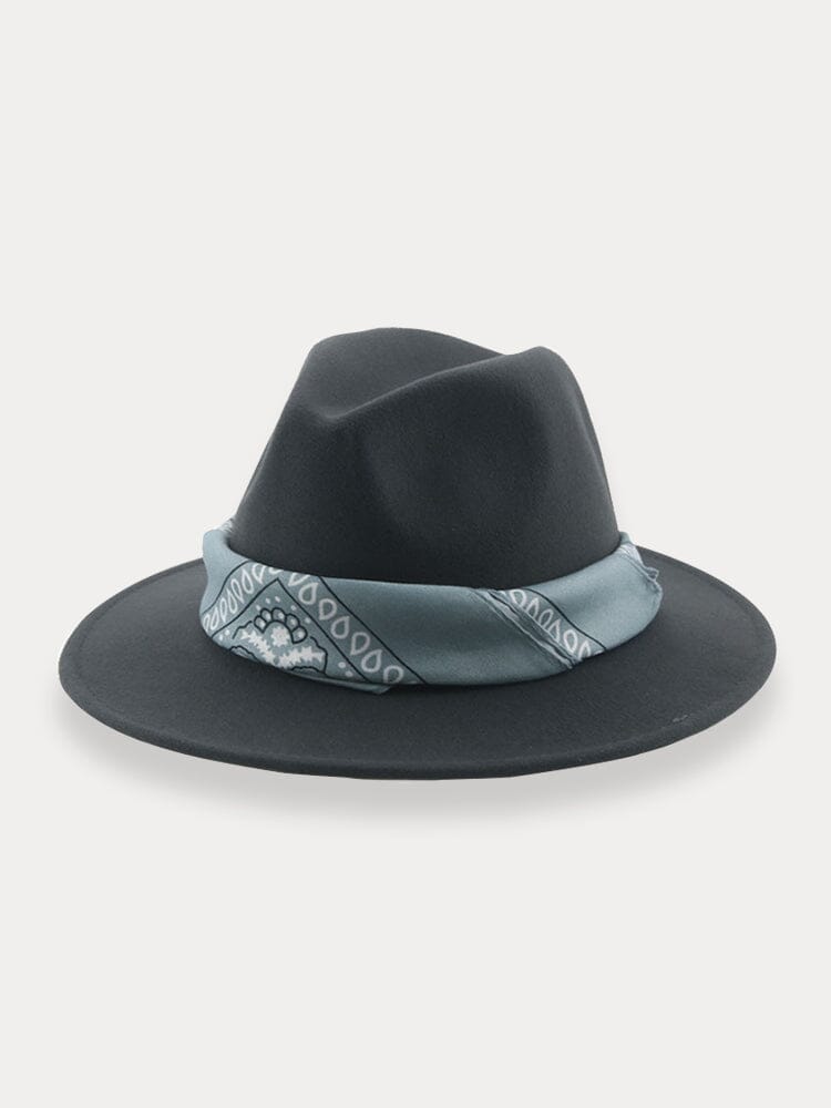 Flat Brim Fedora Hat with Kirchief Hat coofandy Dark Grey F(56-58)