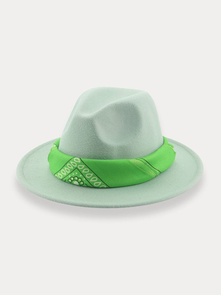 Flat Brim Fedora Hat with Kirchief Hat coofandy Light Green F(56-58)