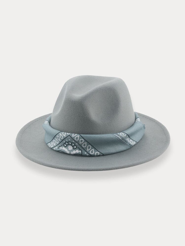 Flat Brim Fedora Hat with Kirchief Hat coofandy Light Grey F(56-58)