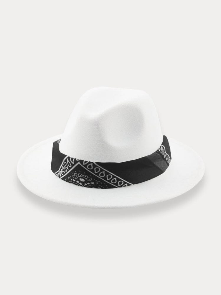 Flat Brim Fedora Hat with Kirchief Hat coofandy White-Black Kirchief F(56-58)