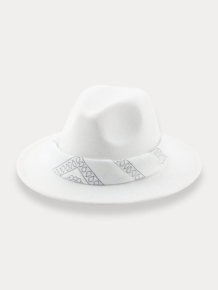 Flat Brim Fedora Hat with Kirchief Hat coofandy White F(56-58)