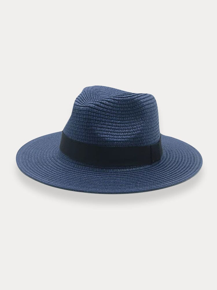 Classic Flat Brim Beach Hat Hat coofandy Navy Blue F(56-58)