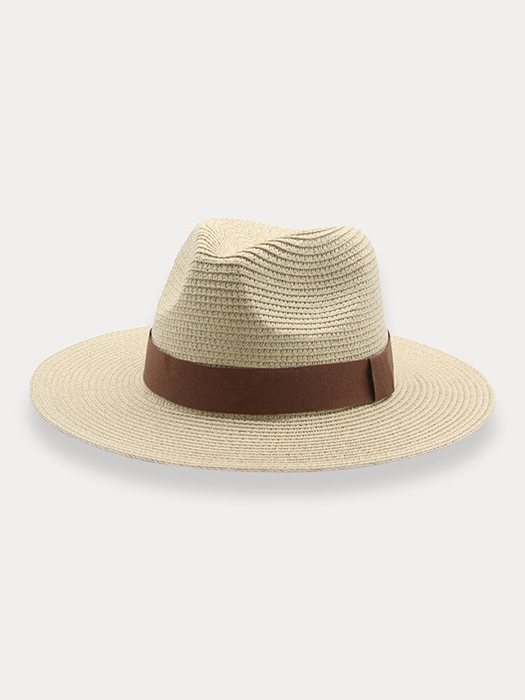 Classic Flat Brim Beach Hat Hat coofandy Cream-PAT2 F(56-58)