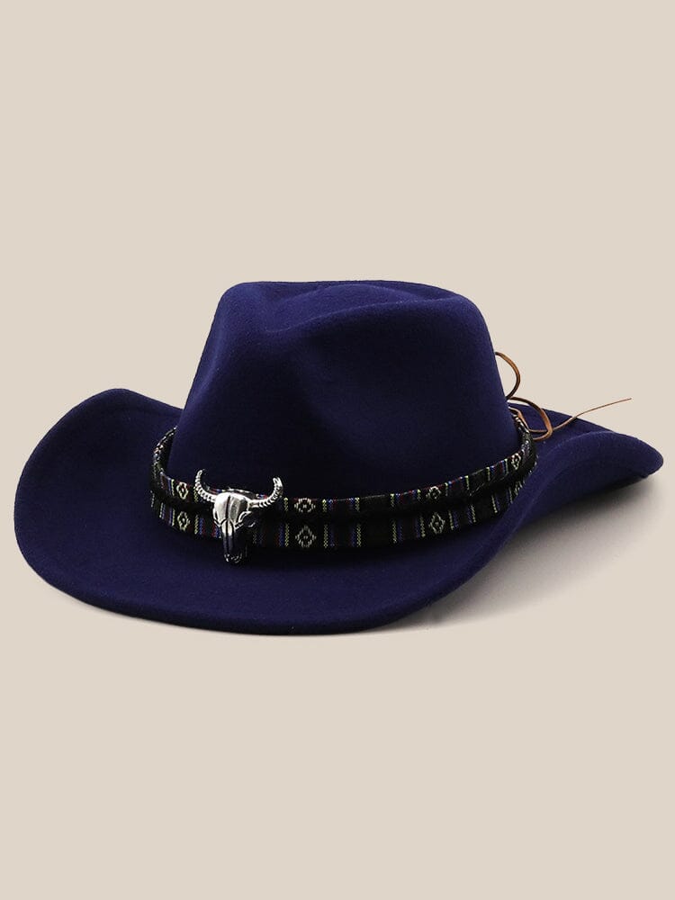 Classic 100% Wool Cowboy Hat Hat coofandy Navy Blue F(56-58)