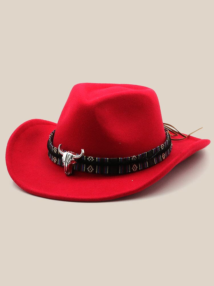 Classic 100% Wool Cowboy Hat Hat coofandy Red F(56-58)