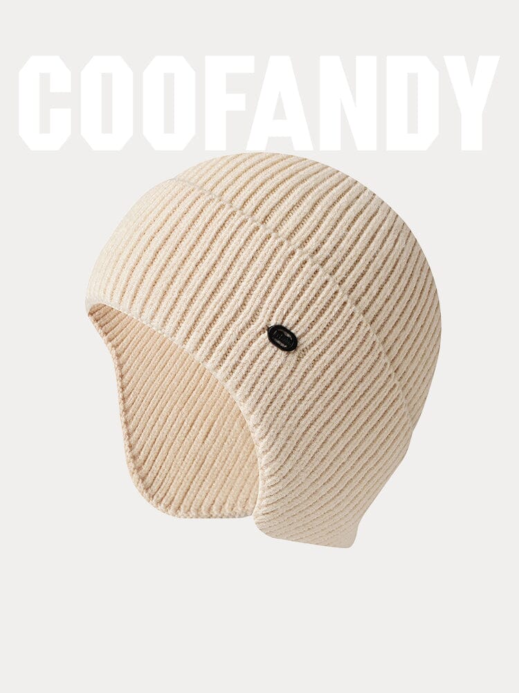 Windproof Ear Protection Knit Beanie Hat coofandy Beige F