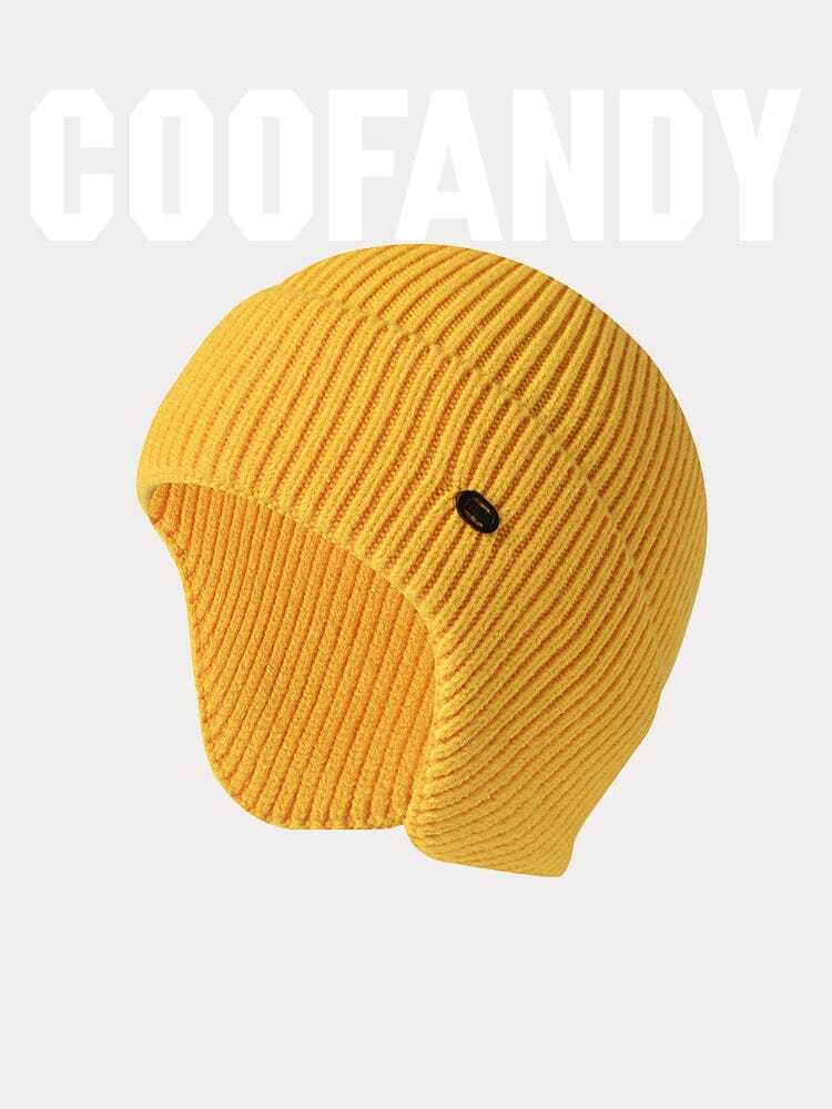 Windproof Ear Protection Knit Beanie Hat coofandy Yellow F