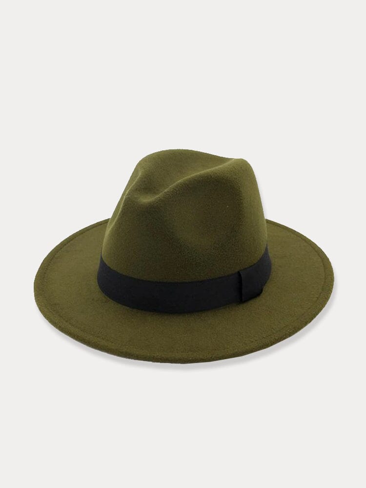 Vintage Fedora Hat with Band Hat coofandy Army Green F(56-58)