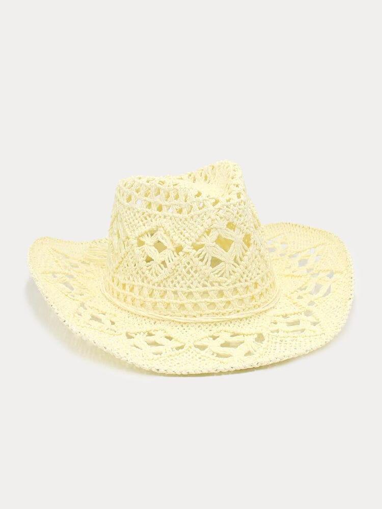 Breathable Hollow Woven Straw Hat Hat coofandy Beige F(56-58)