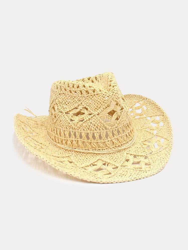 Breathable Hollow Woven Straw Hat Hat coofandy Light Yellow F(56-58)