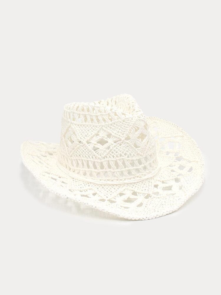 Breathable Hollow Woven Straw Hat Hat coofandy White F(56-58)