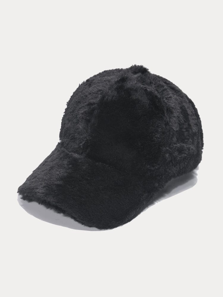 Comfy Faux Fur Baseball Cap Accessories coofandystore Black One Size