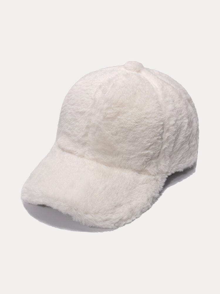 Comfy Faux Fur Baseball Cap Accessories coofandystore White One Size