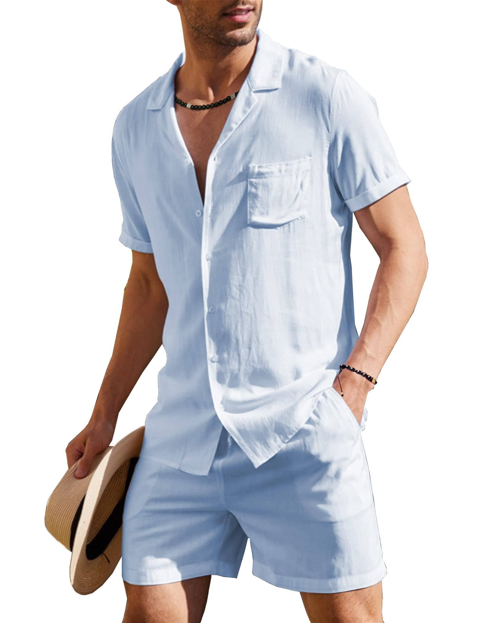 Coofandy 2 Pieces Beach Shirt Set (US Only) Sets coofandy Blue S