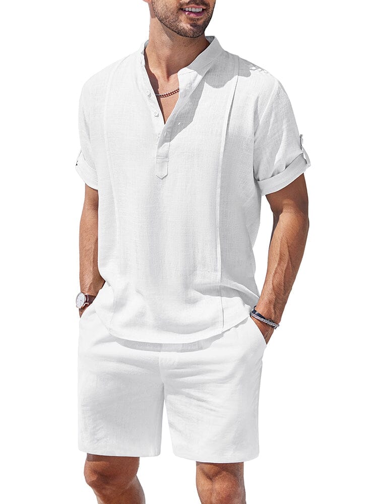 Cozy Lightweight Solid Shirt Sets (US Only) Beach Sets coofandy White S