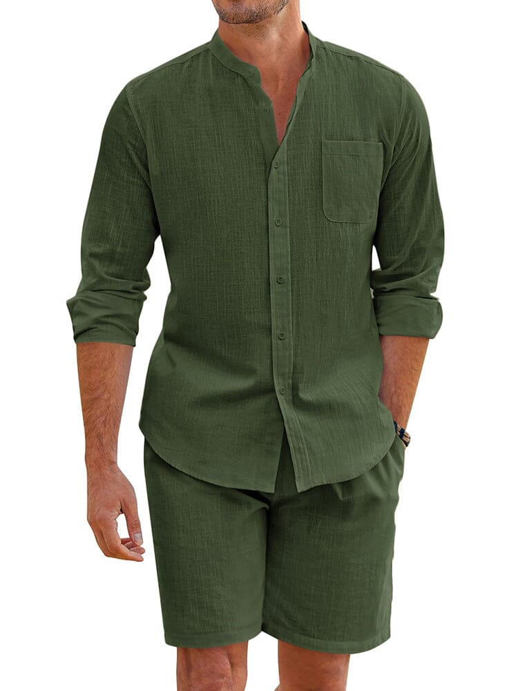 Casual 100% Cotton Beach Shirt Sets (US Only) Beach Sets coofandy Army Green S