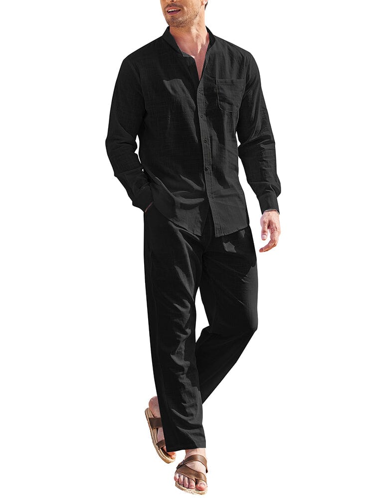 Casual Pure Cotton Beach Shirt Sets (US Only) Sets coofandy Black S