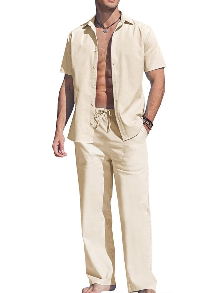 Casual Solid Holiday Linen Set (US Only) Sets coofandy Khaki S