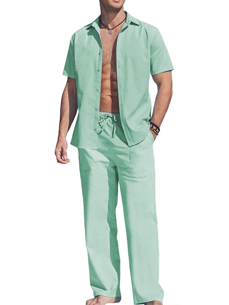 Casual Solid Holiday Linen Set (US Only) Sets coofandy Light Green S