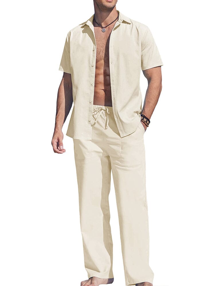 Casual Solid Holiday Linen Set (US Only) Sets coofandy Light Khaki S