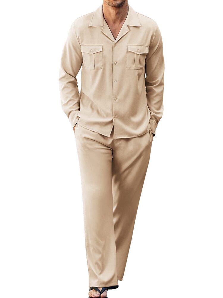 2-Piece Cozy Button Down Cotton Linen Sets (US Only) Sets COOFANDY Store Light Khaki S