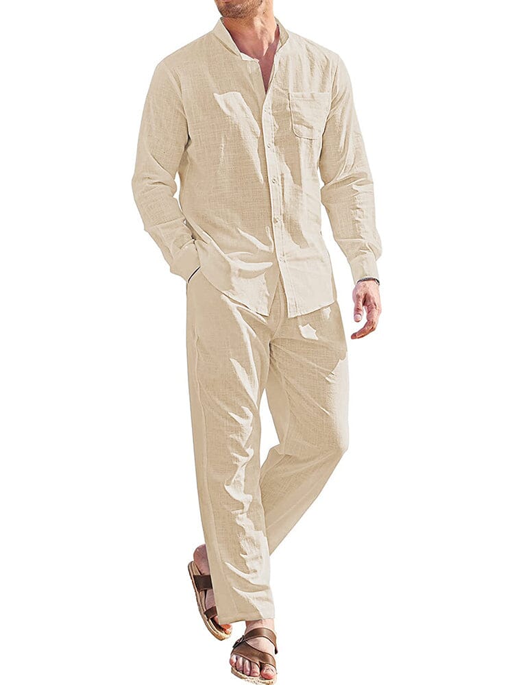 Casual Pure Cotton Beach Shirt Sets (US Only) Sets coofandy Light Khaki S