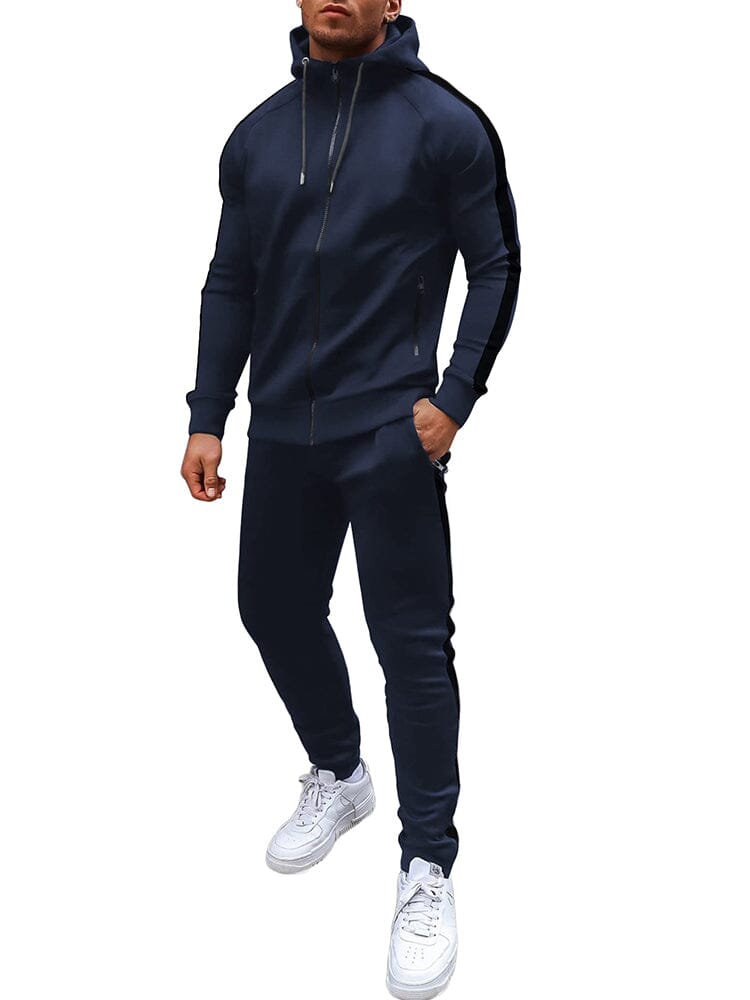 Casual 2-Piece Jogger Tracksuit Set (US Only) Sports Set coofandy Navy Blue S