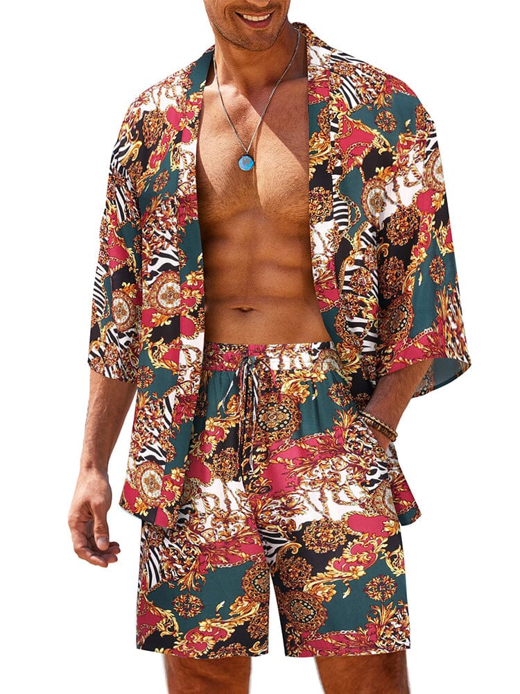 Casual Hawaiian Shirt Set (US Only) Beach Sets coofandy PAT2 S