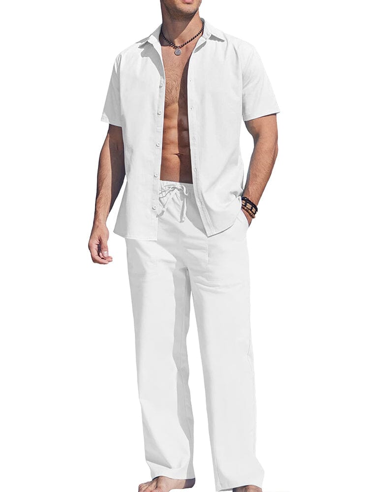 Casual Solid Holiday Linen Set (US Only) Sets coofandy White S