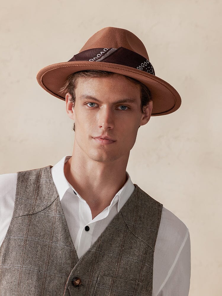 Flat Brim Fedora Hat with Kirchief