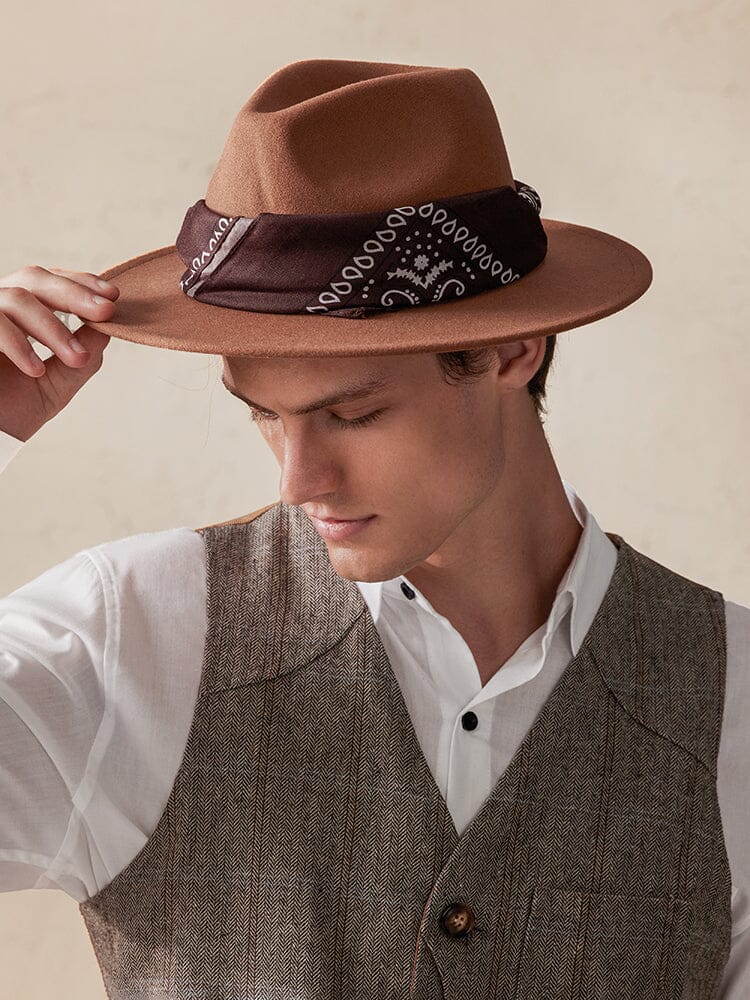 Flat Brim Fedora Hat with Kirchief