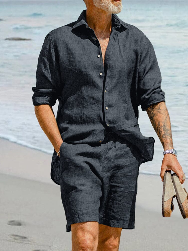 Comfort Versatile Shirt Shorts Set Sets coofandy Charcoal Gray M 