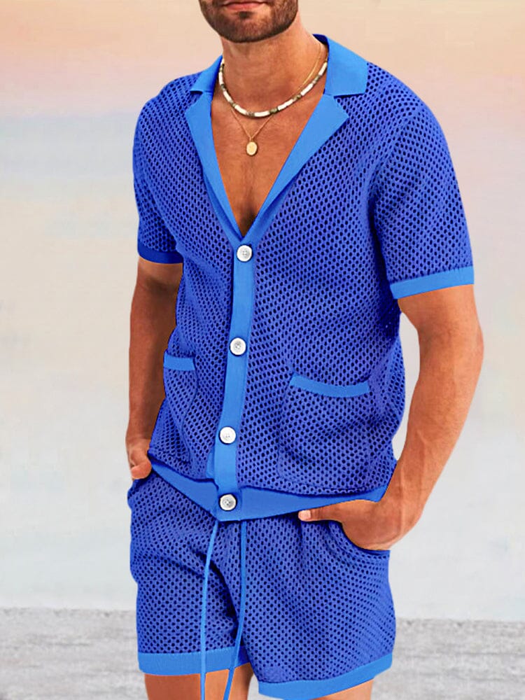Casual Breathable Mesh Kintted Set Sets coofandystore Royal Blue S 