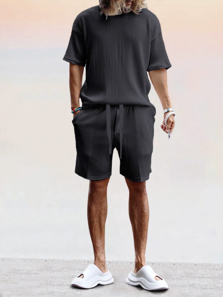 Casual Breathable Pit Strip Tracksuit Set Sports Set coofandy Black M 