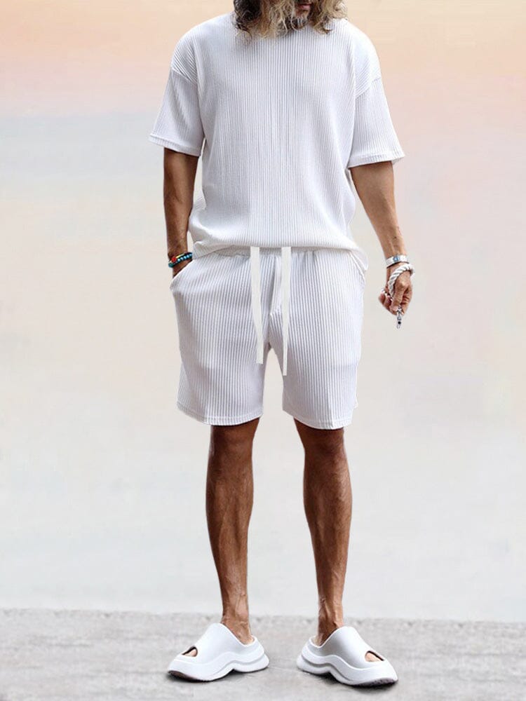 Casual Breathable Pit Strip Tracksuit Set Sports Set coofandy White M 