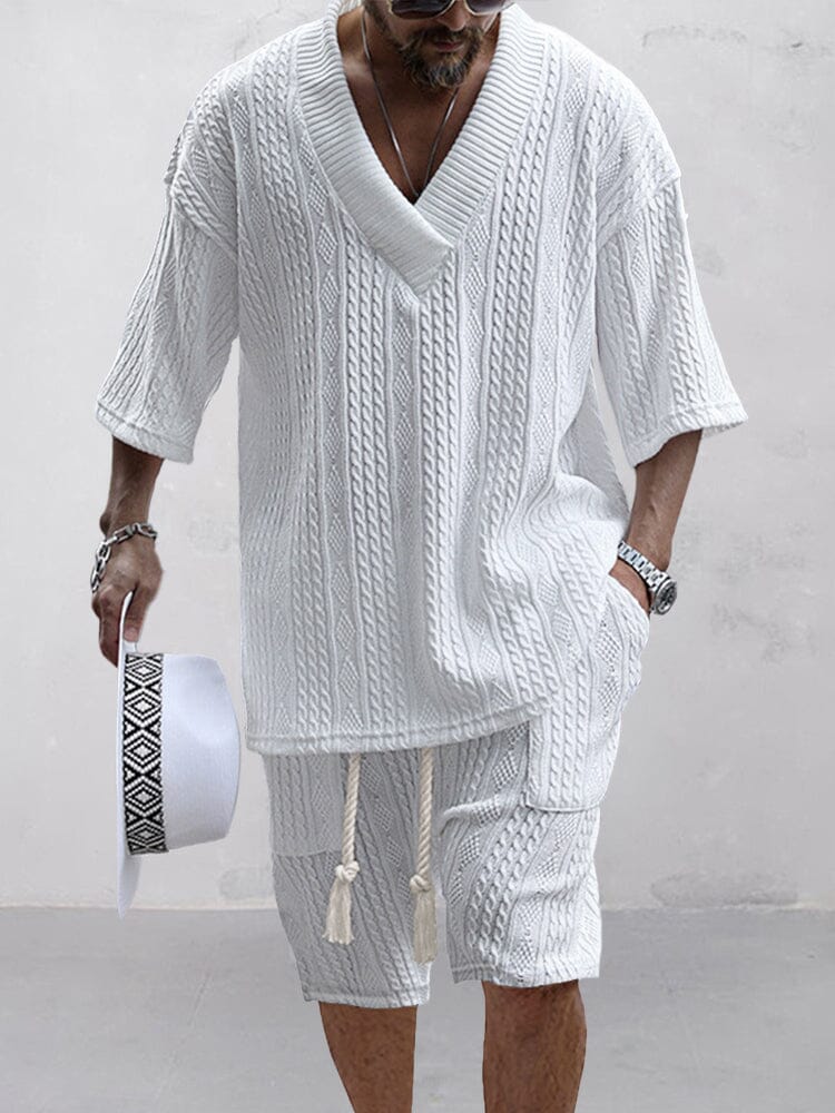 Stylish Knit Shirt Set Sets coofandystore White M 
