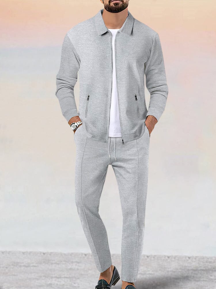 Athleisure Soft Waffle Jacket Set Sets coofandy Light Gray S 