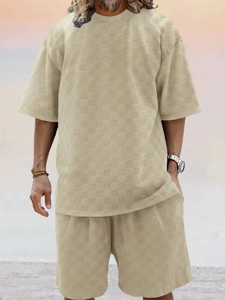 Athleisure Plaid T-shirt Set Sets coofandy Apricot S 