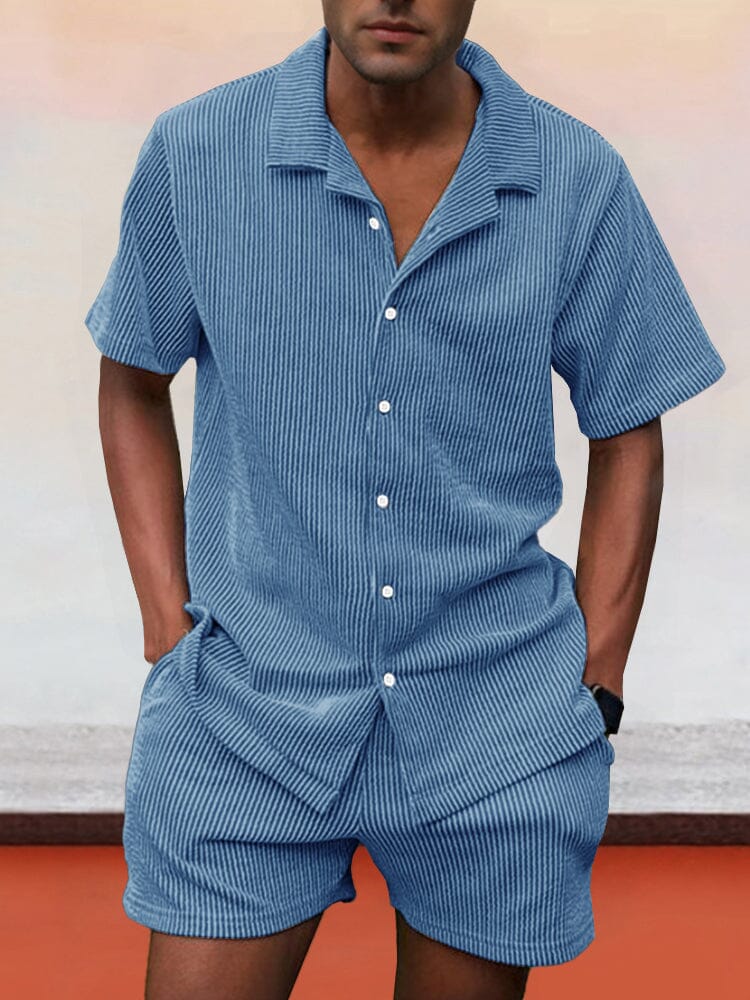 Casual Corduroy Shirt Shorts Set Sets coofandy Blue S 
