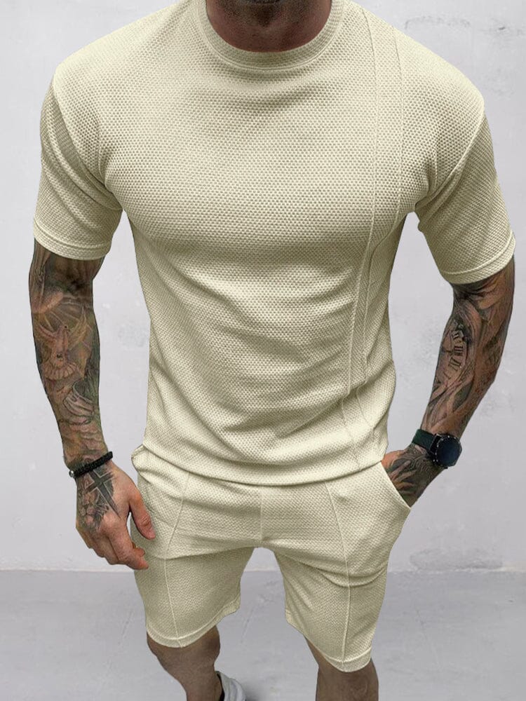 Breathable Waffle 2-Piece T-shirt Set Sets coofandy Apricot M 
