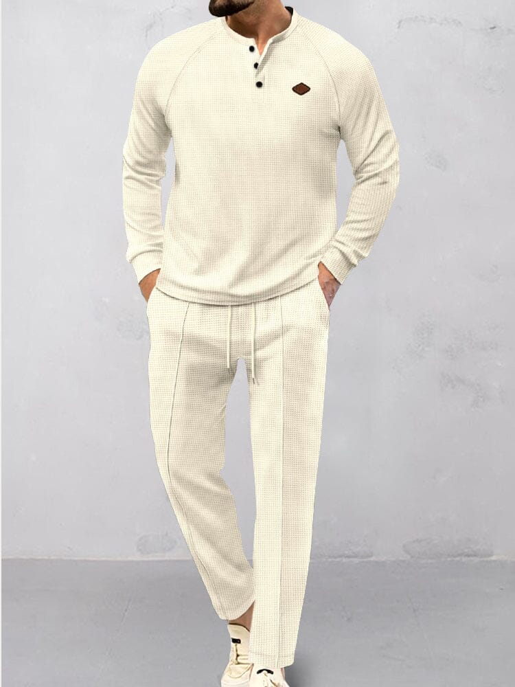 Breathable Waffle 2-Piece Tracksuit Set Sets coofandy Apricot S 